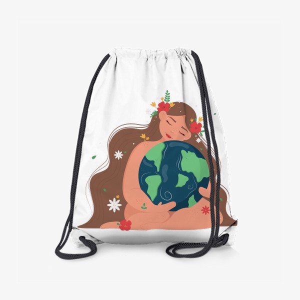 Рюкзак «Девушка обнимает планету Земля.»