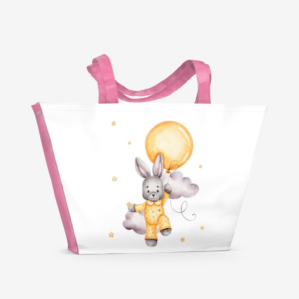 Пляжная сумка «Зайчик летит на желтом воздушном шаре»
