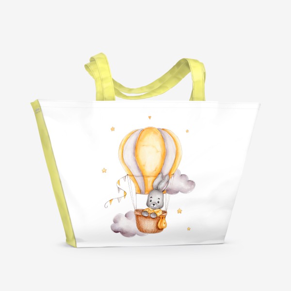 Пляжная сумка «Зайчик летит в желтом воздушном шаре»