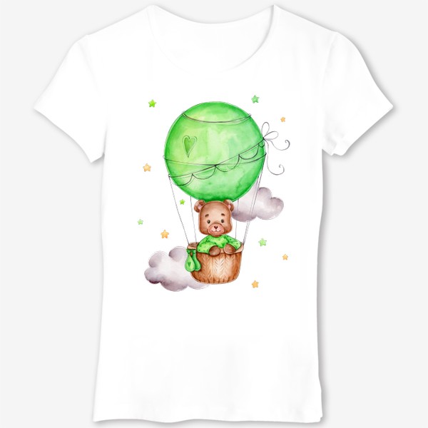 Футболка «Мишка летит в зеленом воздушном шаре»