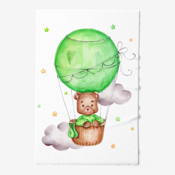 Полотенце «Мишка летит в зеленом воздушном шаре»