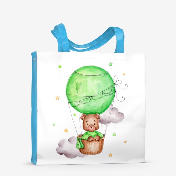 Сумка-шоппер «Мишка летит в зеленом воздушном шаре»