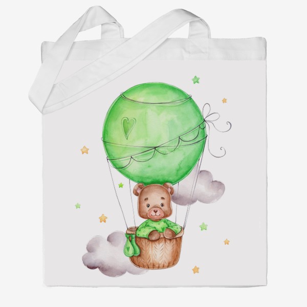 Сумка хб «Мишка летит в зеленом воздушном шаре»