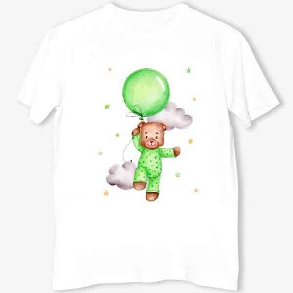 Футболка «Мишка летит на зеленом воздушном шаре»