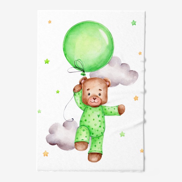 Полотенце «Мишка летит на зеленом воздушном шаре»