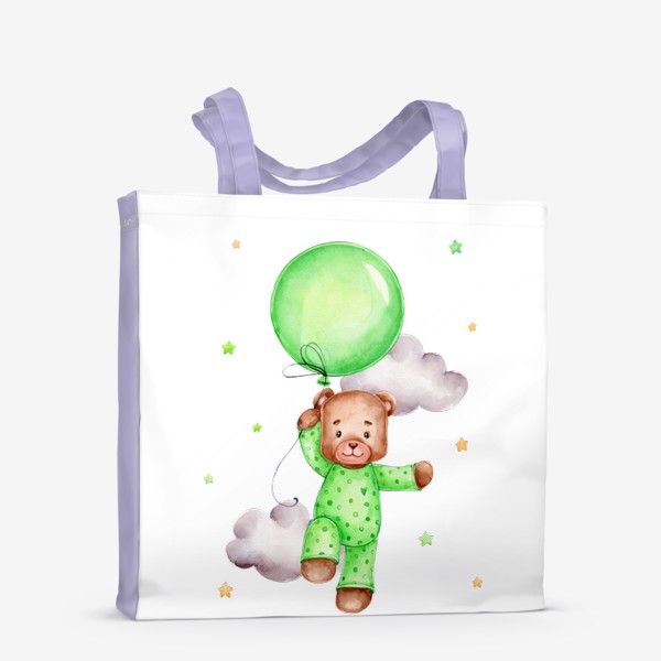 Сумка-шоппер «Мишка летит на зеленом воздушном шаре»
