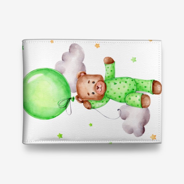 Кошелек «Мишка летит на зеленом воздушном шаре»