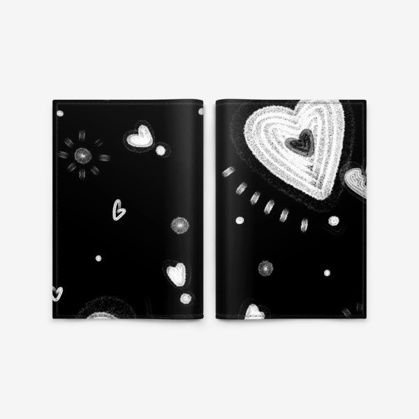 Обложка для паспорта «белые сердечки на  черном фоне, в подарок на день святого валентина»