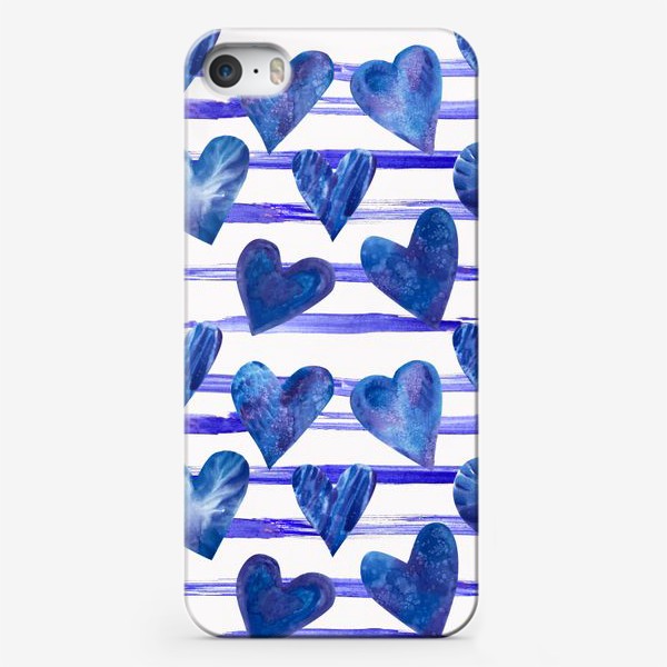 Чехол iPhone «бесшовный паттерн акварельные сердечки и полоски»