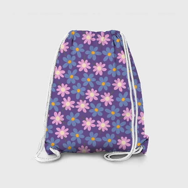 Рюкзак «Розовые и фиолетовые цветы Цветочный весенний сиреневый принт»