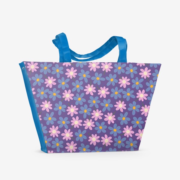 Пляжная сумка «Розовые и фиолетовые цветы Цветочный весенний сиреневый принт»