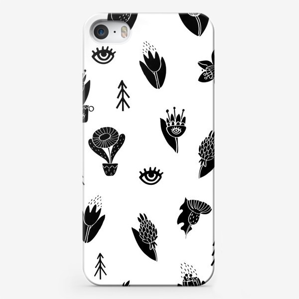 Чехол iPhone «Цветы черные на белом фоне»