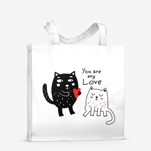Сумка-шоппер «You are my Love. Белая кошка, черный кот. Любовь»