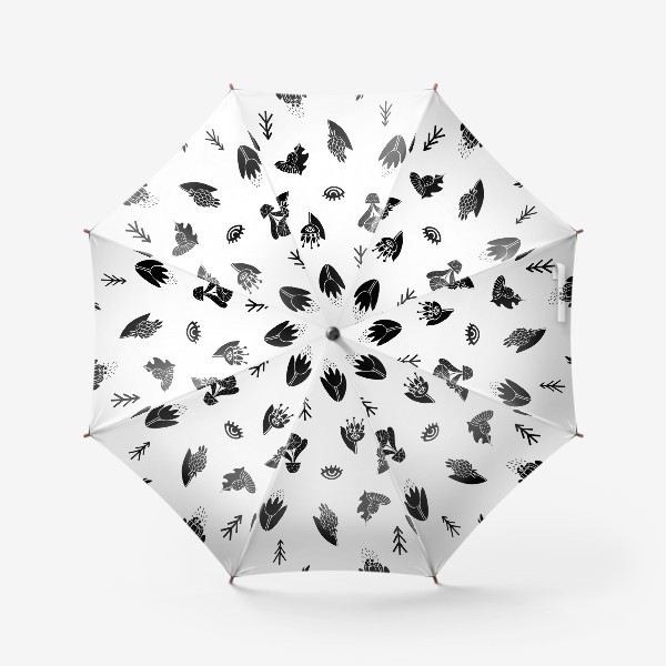 Зонт «Цветы черные на белом фоне»