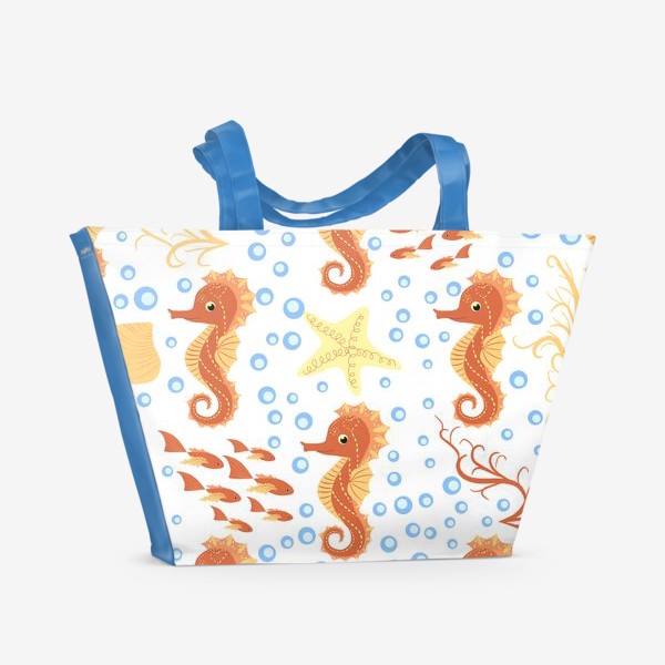 Пляжная сумка «Паттерн с оранжевыми морскими коньками»