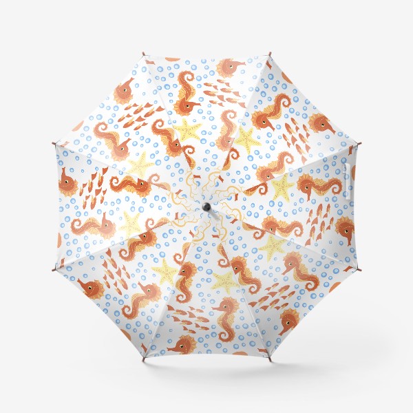 Зонт «Паттерн с оранжевыми морскими коньками»