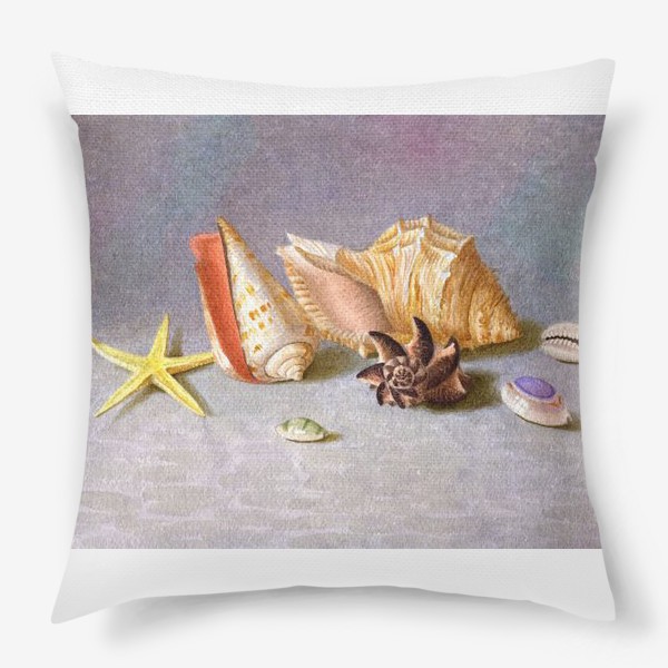 Подушка «Натюрморт с ракушками. Ракушки акварелью. Дары моря. Живопись. Реализм.»