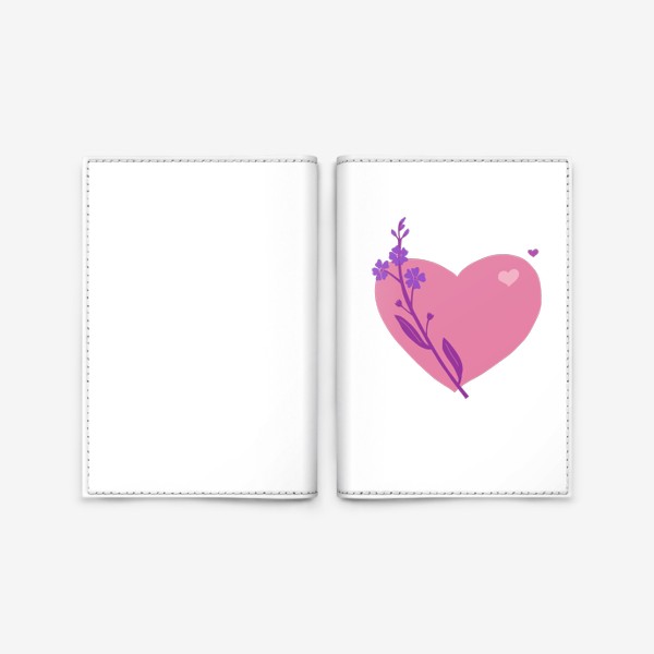 Обложка для паспорта «Сердце с незабудкой. Розовый, фиолетовый.»