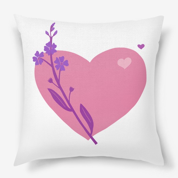 Подушка «Сердце с незабудкой. Розовый, фиолетовый.»