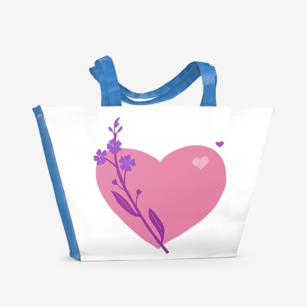 Пляжная сумка &laquo;Сердце с незабудкой. Розовый, фиолетовый.&raquo;