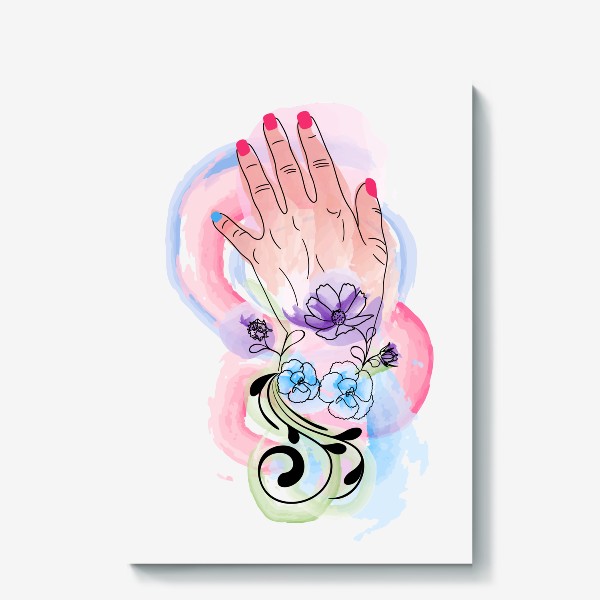Холст «Цветы и женская рука»