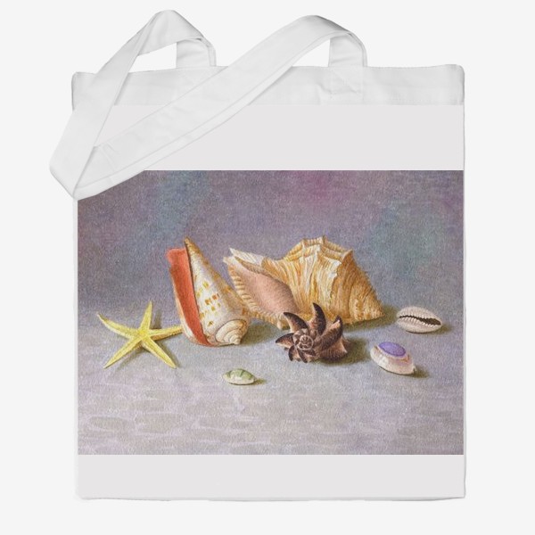 Сумка хб &laquo;Натюрморт с ракушками. Ракушки акварелью. Дары моря. Живопись. Реализм.&raquo;