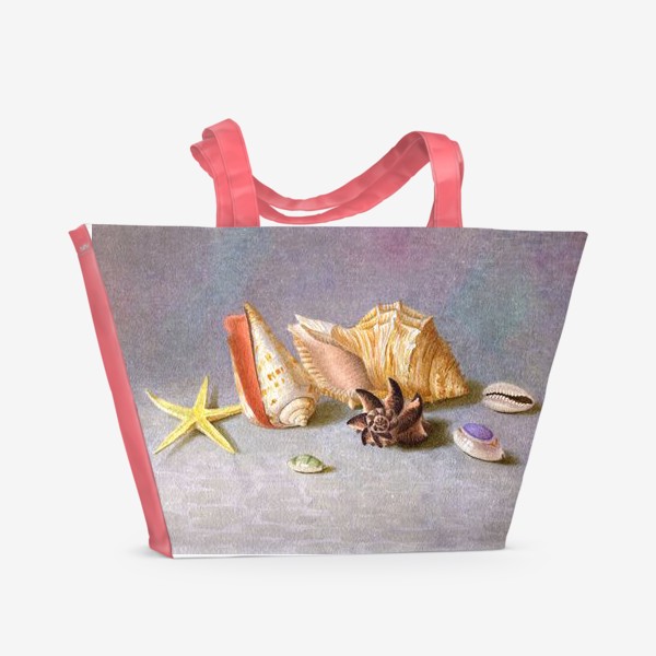 Пляжная сумка &laquo;Натюрморт с ракушками. Ракушки акварелью. Дары моря. Живопись. Реализм.&raquo;