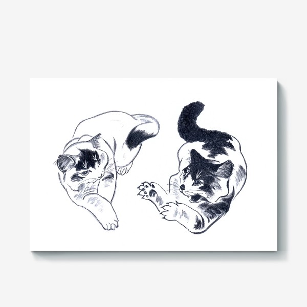 Холст &laquo;Котята играют. Кошки. Котята. Графика. Реализм.&raquo;