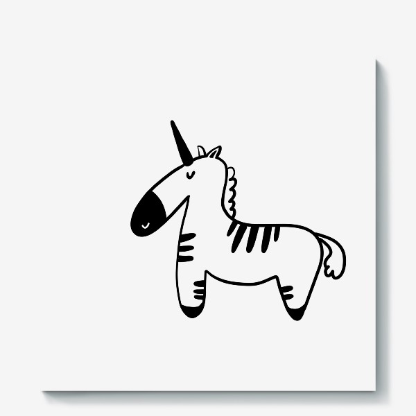 Холст «Милый детский принт зебра черно-белый рисунок»
