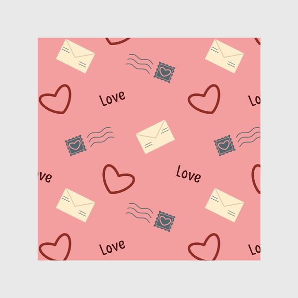 Шторы «Сердца и письма Валентинки конверты и сердечки почтовые штампы на розовом фоне»