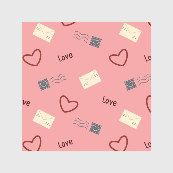 Скатерть «Сердца и письма Валентинки конверты и сердечки почтовые штампы на розовом фоне»