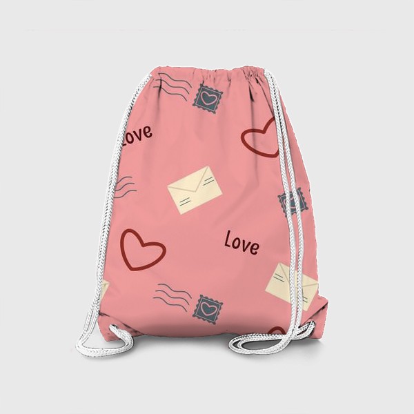 Рюкзак «Сердца и письма Валентинки конверты и сердечки почтовые штампы на розовом фоне»