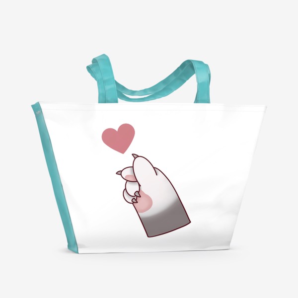 Пляжная сумка «подарок сердечко. лайк кошачьей лапкой. котик»