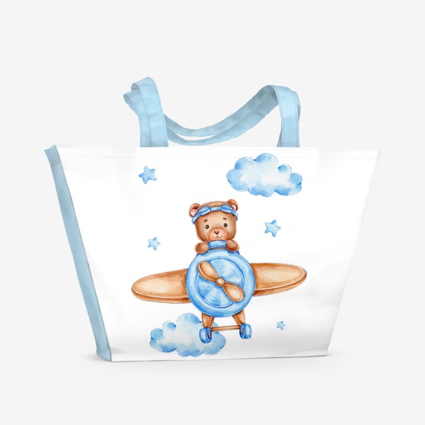 Пляжная сумка «Мишка летит на самолете»