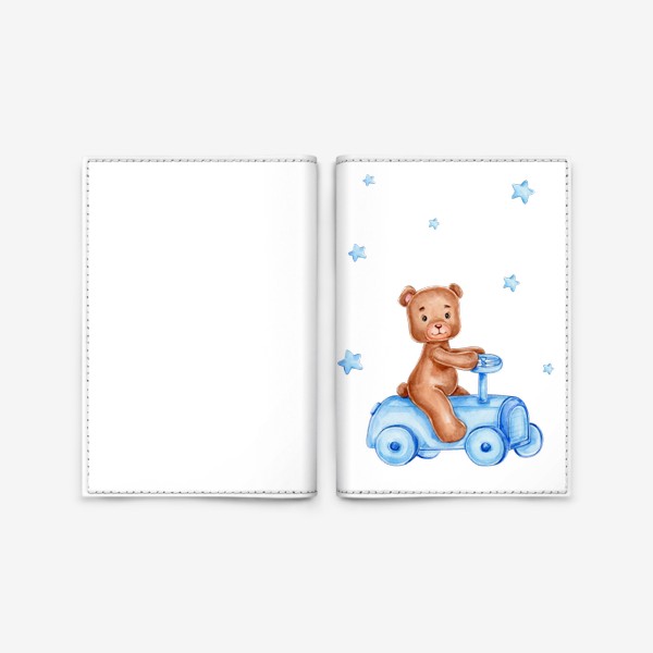 Обложка для паспорта «Мишка на голубой машине»