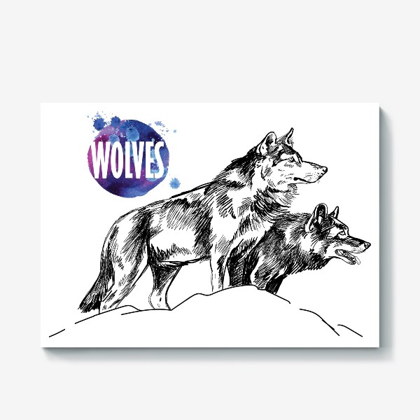 Холст «два волка на скале»