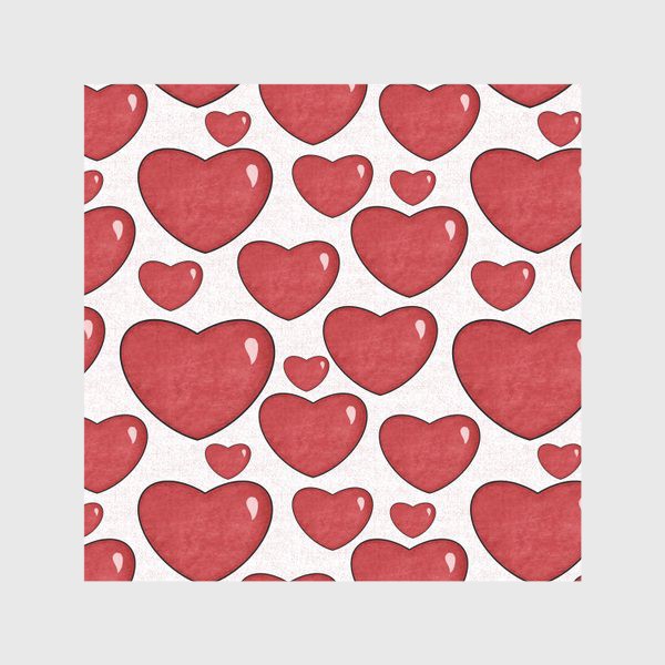 Скатерть «Текстурные сердца на белом фоне Принт с сердцами Объёмные красные сердечки »