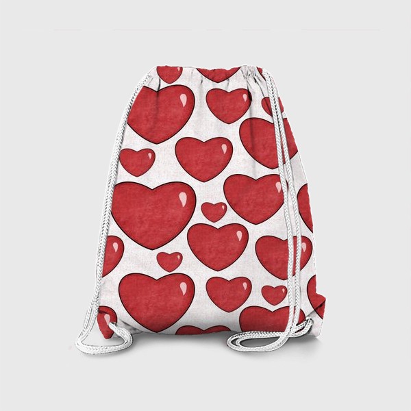 Рюкзак «Текстурные сердца на белом фоне Принт с сердцами Объёмные красные сердечки »