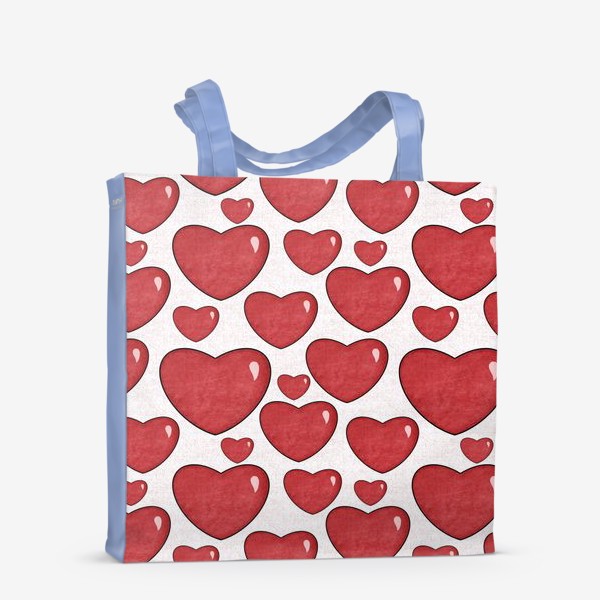 Сумка-шоппер «Текстурные сердца на белом фоне Принт с сердцами Объёмные красные сердечки »