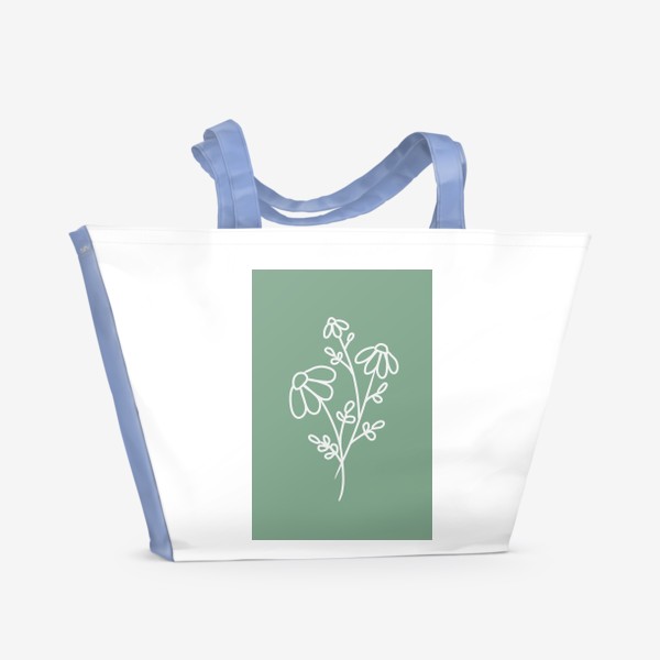 Пляжная сумка «Ромашки на зеленом пастельном фоне»