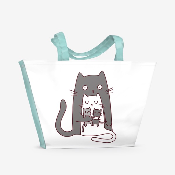 Пляжная сумка «Подарок на 14 февраля. Семья котиков»