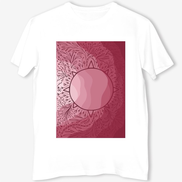 Футболка «розовое солнце с растительными мотивами, в подарок тарологу и астрологу»