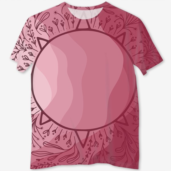 Футболка с полной запечаткой «розовое солнце с растительными мотивами, в подарок тарологу и астрологу»