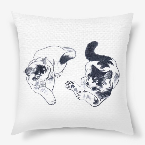 Подушка &laquo;Котята играют. Кошки. Котята. Графика. Реализм.&raquo;