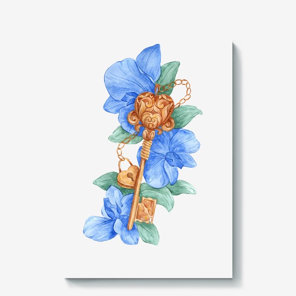 Холст «Орхидея синяя и ключ с замком»