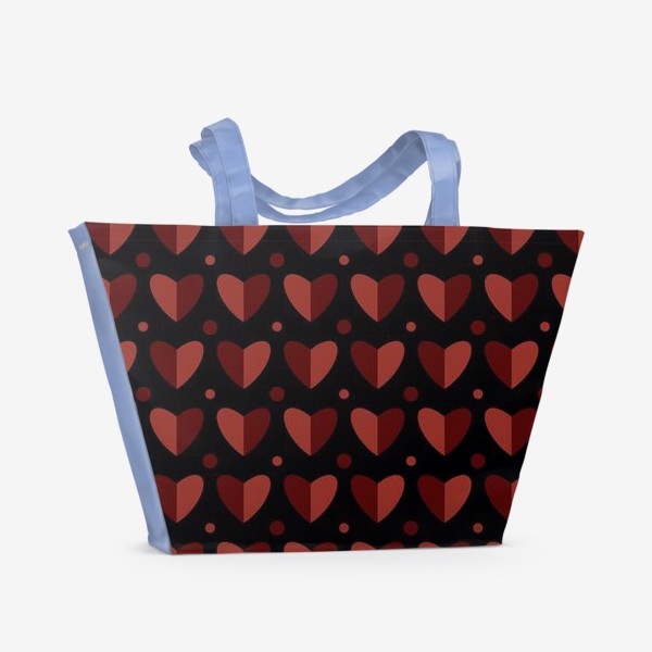 Пляжная сумка «Сердца или сердечки на чёрном фоне Принт с сердцами в подарок для влюбленных»