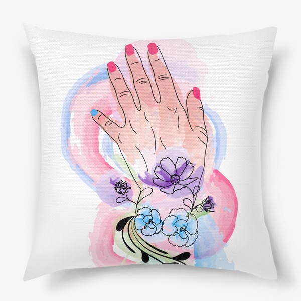 Подушка «Цветы и женская рука»