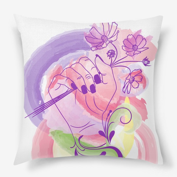 Подушка «Женская рука с букетом цветов»