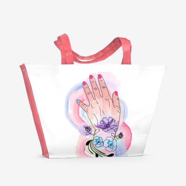 Пляжная сумка &laquo;Цветы и женская рука&raquo;