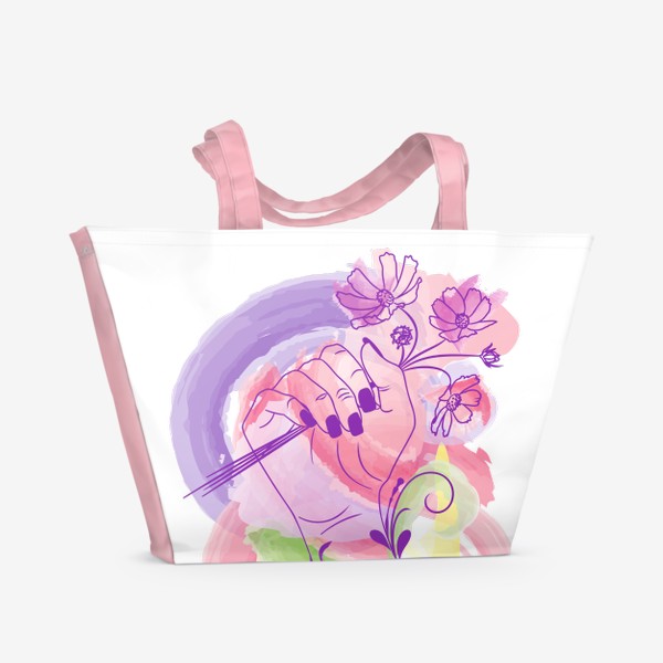 Пляжная сумка «Женская рука с букетом цветов»